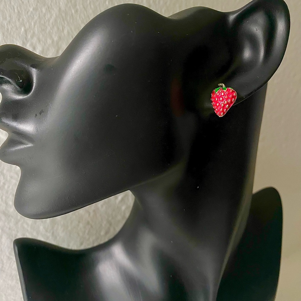 Strawberry Stud Earrings | Fruit Jewelry - Picture 2 of 7